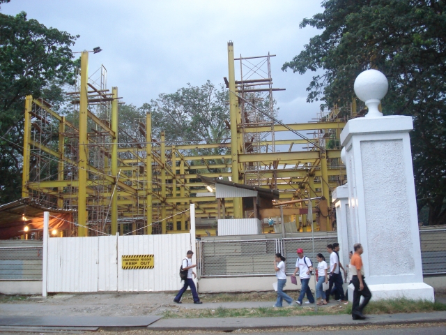 View of the building under construction from the side along Hibbard Avenue. In the foreground is one of the the twin portals. Photo taken January 28, 2007 courtesy of Menchu Merced