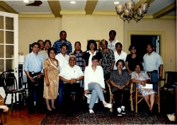Participants of the Stony Point Conference. Left to right front row: Marilyn Sandalo Reyes (standing) Pres. Agustin Pulido, Nan Hawkins, Mrs. Doris Pulido, Pacita Edralin Flores. 2nd row: Paul Imperial, Lawrence Lacuesta, Fred Baliad (designated convenor)